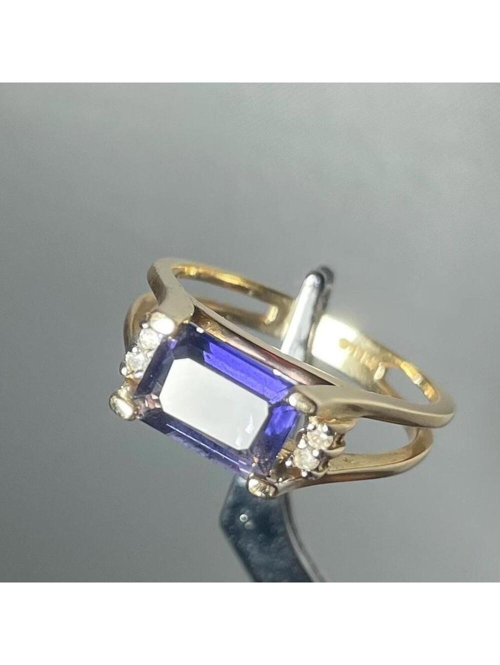 Iolite and Diamond Double Shank Ring - 14k gold size 5.75